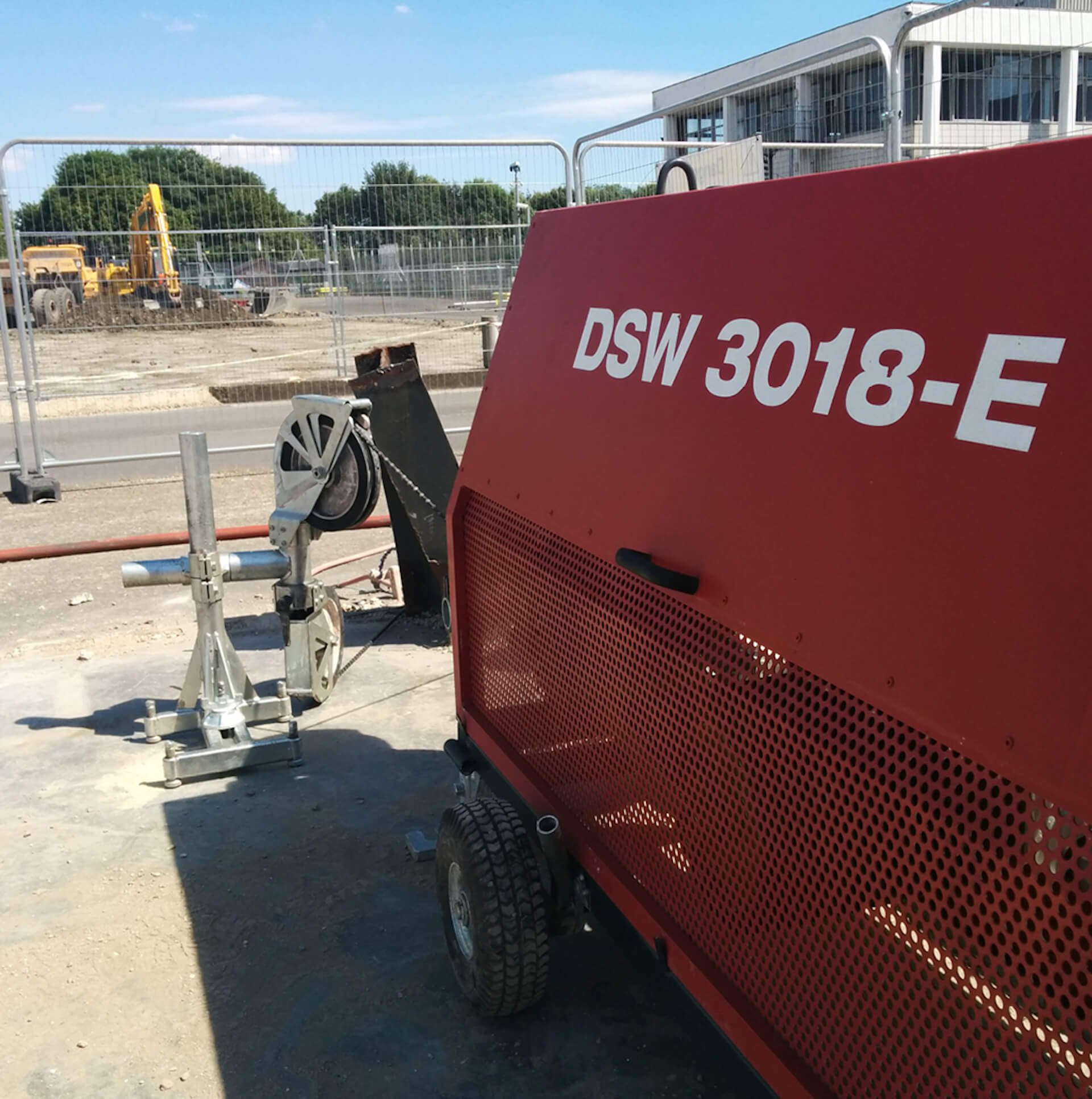 image of a red generator onsite.